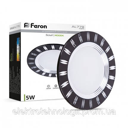 Світлодіодний світильник Feron 5 W 400 lm 4000k вбудований чорний