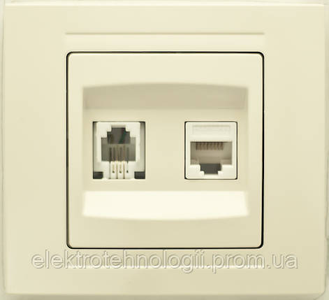 Розетка компьютерная - телефонная CAT5 x RJ11 Gunsan Moderna крем