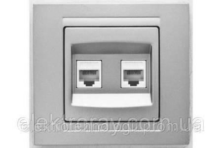 Розетка компьютерная двойная 2 x CAT5 Gunsan Moderna Metallic серебро